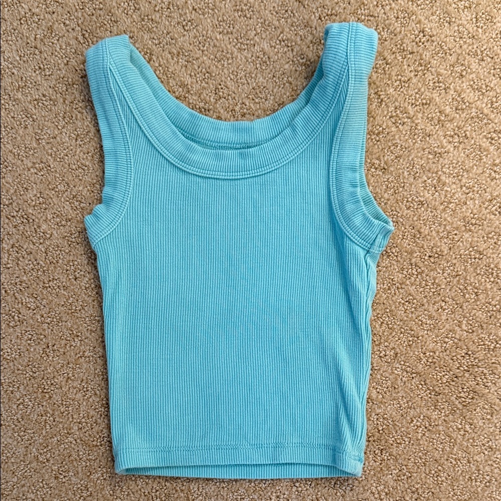 Katie J NYC Aqua Ribbed Tank Top